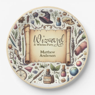 Vintage Wizard Witches Party Magical Wands Hats Paper Plate