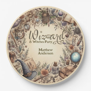 Vintage Wizard Witches Party Magical Wands Hats Paper Plate