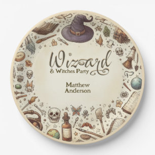 Vintage Wizard Witches Party Magical Wands Hats Paper Plate
