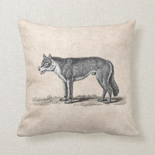Vintage Wolf Illustration - 1800's Wolves Templat Cushion