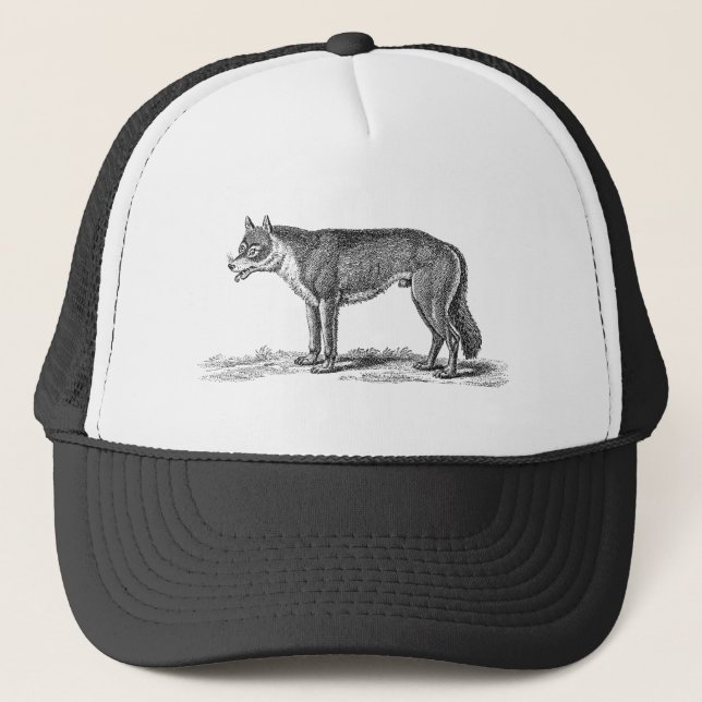 Vintage Wolf Illustration - 1800's Wolves Template Trucker Hat (Front)