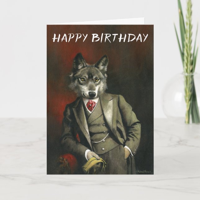Vintage Wolf In Suit Birthday Card (Front)