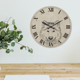 Vintage Wolf Large Clock