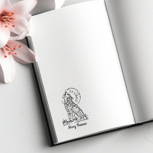 Vintage Wolf Library Bookplate Rubber Stamp