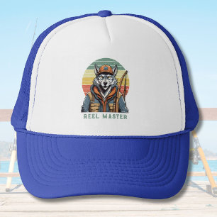 Vintage Wolf Retirement Gifts for Fisherman Dad Trucker Hat