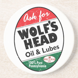 Vintage Wolfs Head distressed sign Coaster