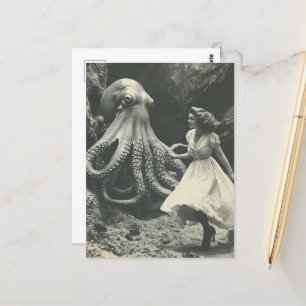 Vintage Woman and Giant Octopus Postcard
