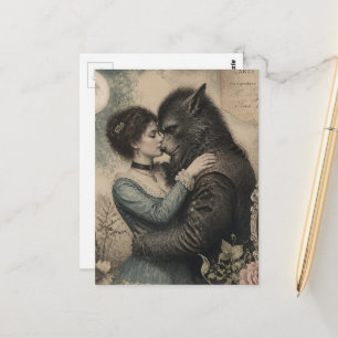 Vintage Woman and Werewolf in Love  Postcard