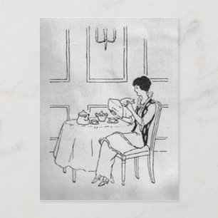 Vintage Woman at Tea Postcard