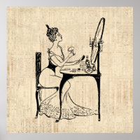 Vintage Woman at Vanity Makeup Desk