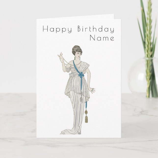 Vintage Woman Beads Barbier Art Deco Birthday Card (Front)
