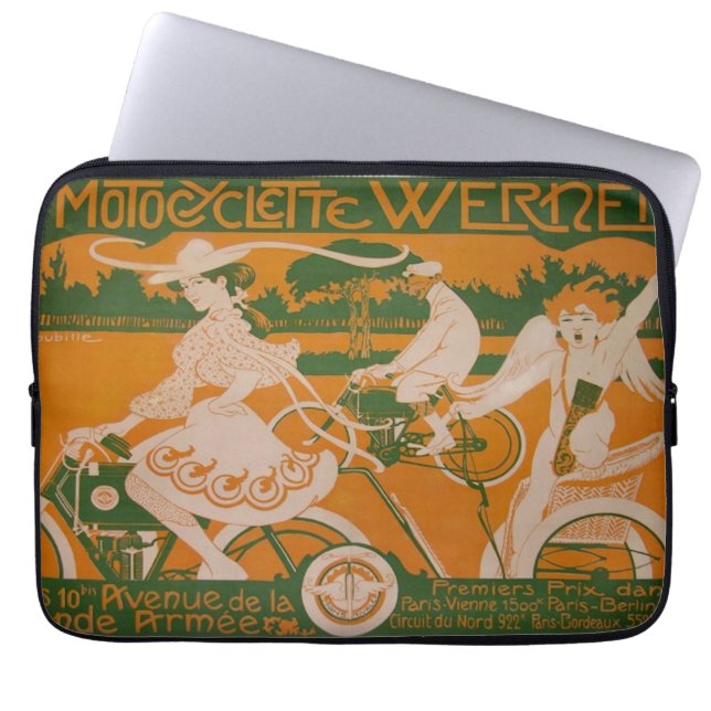 Vintage Woman Cycling with Cupid  Laptop Sleeve (Front)