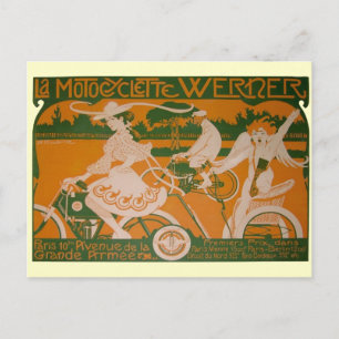 Vintage Woman Cycling with Cupid Postcard