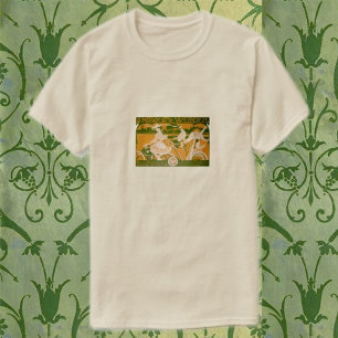Vintage Woman Cycling with Cupid Postcard T-Shirt