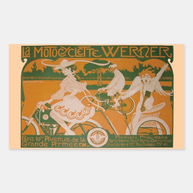 Vintage Woman Cycling with Cupid Rectangular Sticker (Front)