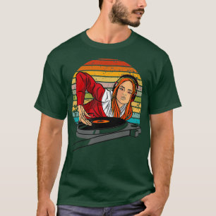 Vintage woman DJ mixer headphones Disc jockey T-Shirt