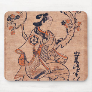 Vintage Woman Drawing Dekishima Hanya Seated Mouse Pad