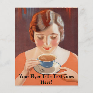 Vintage Woman Drinking Tea Painting Ad Flyer