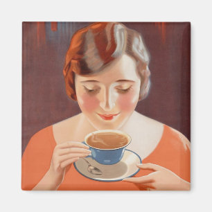 Vintage Woman Drinking Tea Painting Ad Magnet