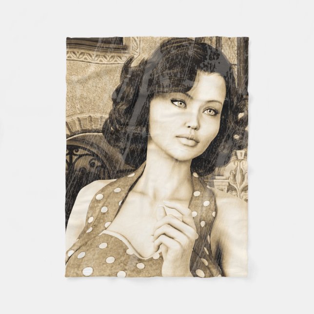 Vintage Woman Fleece Blanket (Front)