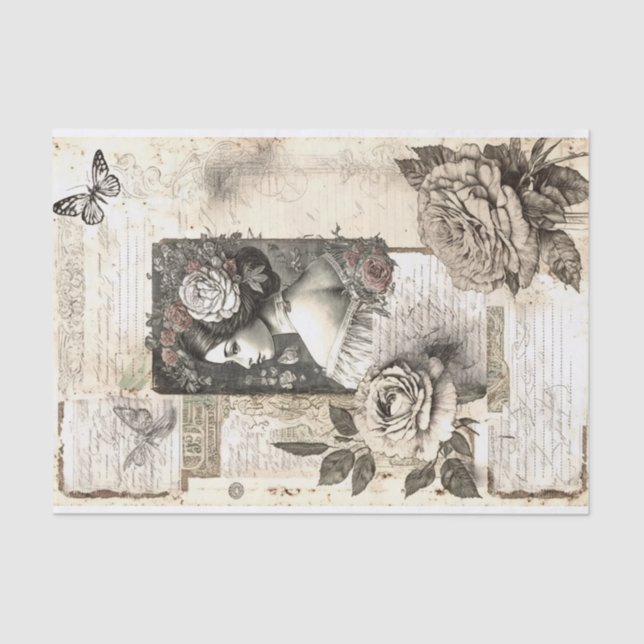 Vintage Woman Flowers Motif Decoupage  Tissue Paper (Front)