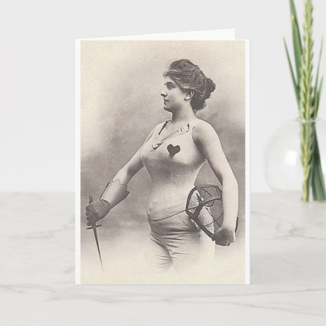Vintage Woman Foil Fencer Note Card (Front)