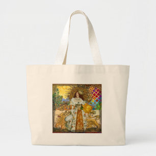 Vintage Woman Golden Sun: Leo Zodiac Collage Art Large Tote Bag