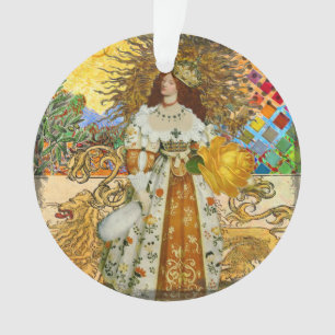 Vintage Woman Golden Sun: Leo Zodiac Collage Art Ornament
