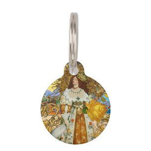 Vintage Woman Golden Sun: Leo Zodiac Collage Art Pet Tag