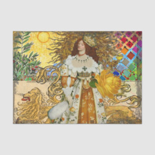 Vintage Woman Golden Sun: Leo Zodiac Collage Art Tissue Paper