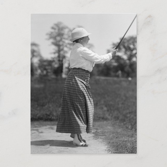 Vintage Woman Golfing, 1910s Postcard (Front)