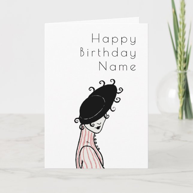 Vintage Woman Hat Elegant Art Deco Birthday Card (Front)