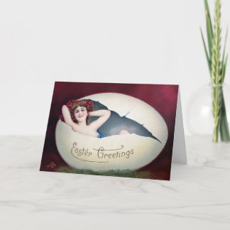 Vintage Woman in an Egg Easter Card