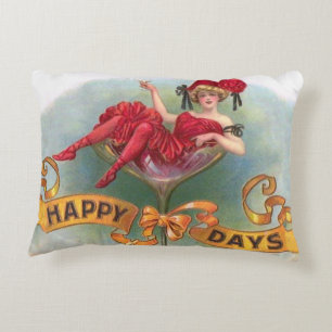 Vintage Woman in Champagne Glass Poster: 1900s Bar Decorative Cushion