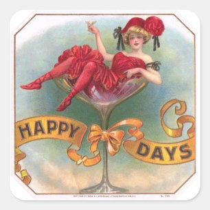 Vintage Woman in Champagne Glass Poster: 1900s Bar Square Sticker