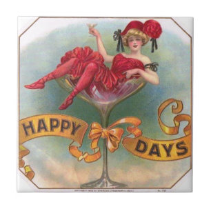 Vintage Woman in Champagne Glass Poster: 1900s Bar Tile