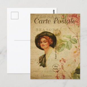 Vintage Woman in Hat Postcard