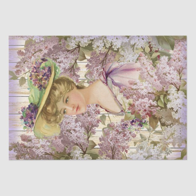 Vintage Woman in Lilacs Decoupage Tissue Paper (Front)