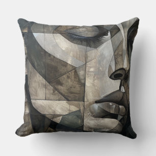 Vintage Woman In Stone-Black/Grey/Ash Throw Pillow