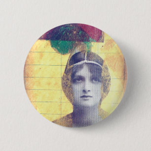 Vintage Woman Mixed Media Collage in Progress 6 Cm Round Badge