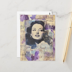 Vintage Woman Mixed Media Collage Postcard