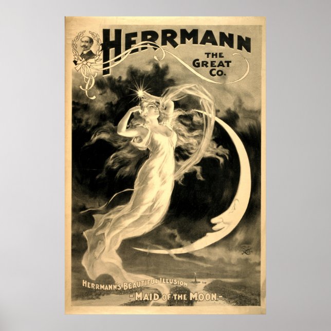 Vintage Woman & Moon Magician Herrmann Poster (Front)
