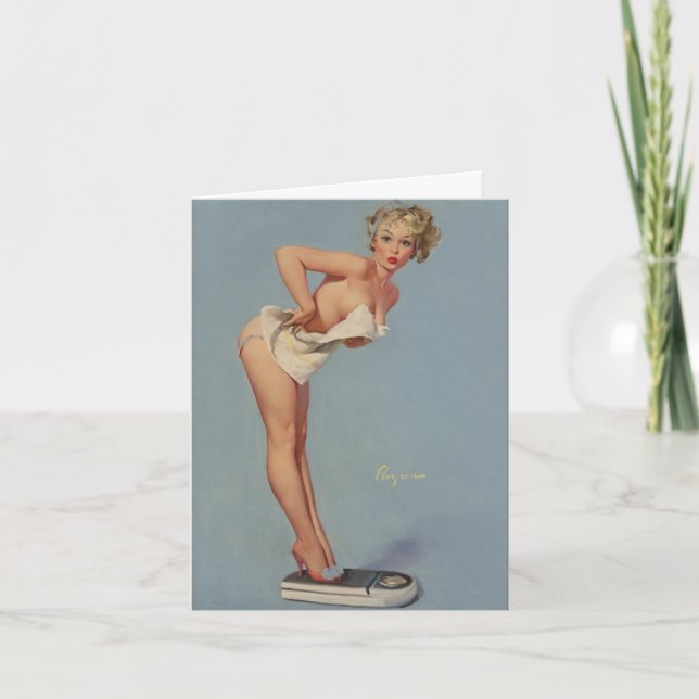 Vintage "Woman on Bathroom Scale" Note Card (Front)