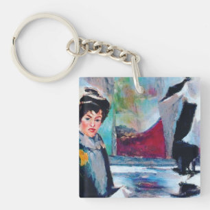 Vintage Woman Portrait with Abstract Background Key Ring