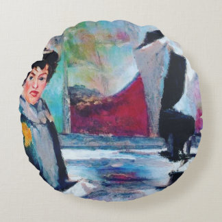 Vintage Woman Portrait with Abstract Background Round Cushion