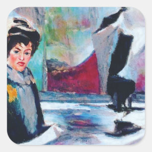 Vintage Woman Portrait with Abstract Background Square Sticker