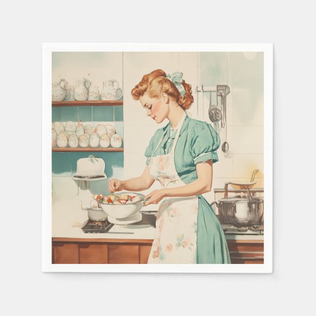 Vintage Woman Preparing Easter Eggs Napkin (Front)