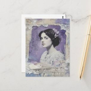 Vintage Woman Purple Collage Sheet Music Postcard