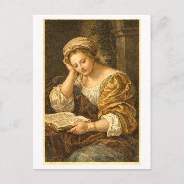 Vintage Woman Reading Postcard (Front)