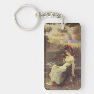 Vintage Woman Reading V2 Key Ring